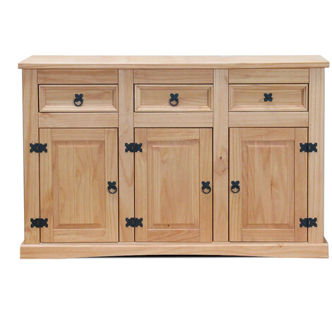 New Mexico Buffet, largeur 132 cm, hauteur 84 cm, avec 3 tiroirs et 3 portes, délavé/ciré. (1/5)
