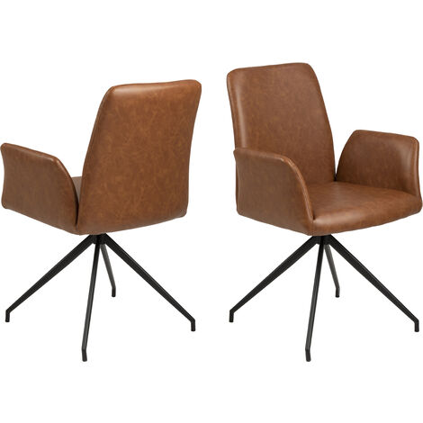 Nadine Chaise de salle à manger avec pied pivotant, en similicui PU teinte cognac, métal noir. (1/5)