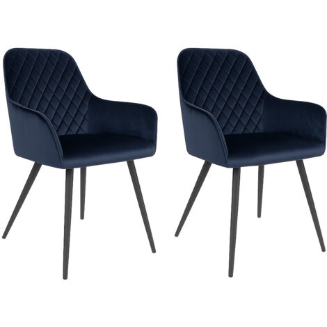 Lot de 2 fauteuils de salle à manger KARU – Velours et pieds métal noir-Bleu foncé (1/5)