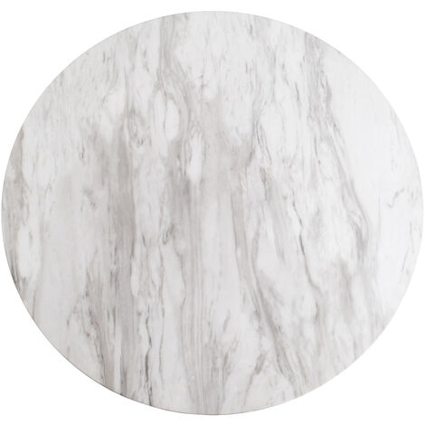 Bolzano Table de bar, Ø70 cm, aspect marbre, pieds noirs, blanc.