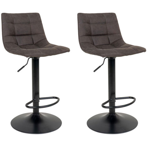 Lot de 2 chaises de bar en microfibre capitonné et pieds en acier noir MODA – Hauteur réglable de 61 à 81cm-Marron (1/5)