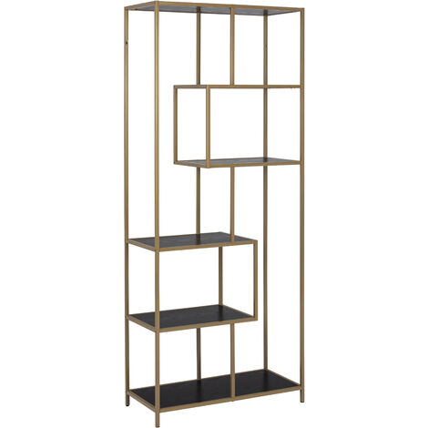 Etagère design 77x35x185 cm décor noir et métal doré - FYNCA (1/5)