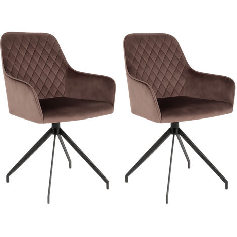 Lot de 2 fauteuils de salle à manger KARU – Velours et pieds métal noir-Marron (1/5)