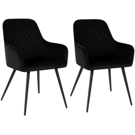 Lot de 2 fauteuils de salle à manger KARU – Velours et pieds métal noir-Noir (1/5)