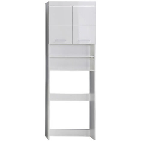 AmandaMandoBea Armoire de toilette avec miroir pour machine à laver, 2 portes, 2 compartiments ouverts, blanc, blanc brillant. (1/5)