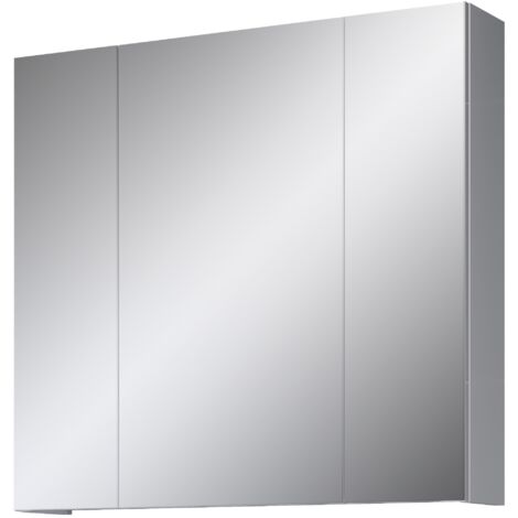 Devon Armoire de toilette murale avec miroir, 3 portes, blanc, miroir en verre.