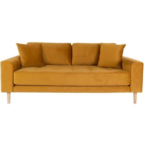 Lido Canapé 2,5 pers. en velours, 2 coussins décoratifs inclus, jaune moutarde. (1/5)