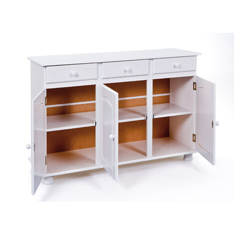 Livra Buffet 3 tiroirs, 3 portes, blanc.