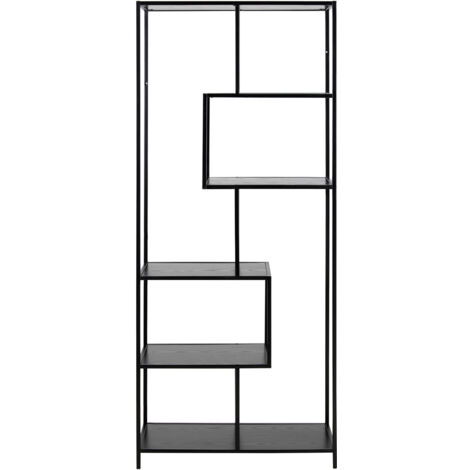 Etagère design 77x35x185 cm décor noir et métal noir - FYNCA (1/5)