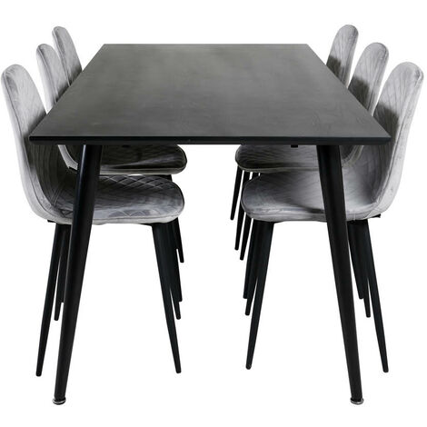Dipp180x90BLBL ensemble table, table noir et 6 Polar Diamond chaises Velours gris. (1/5)