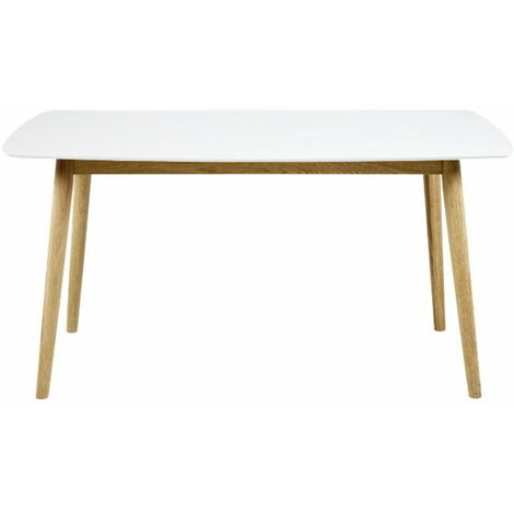 Naila Table de salle à manger 80 x 150 avec plateau en bois blanc et un cadre en chêne massif. (1/2)