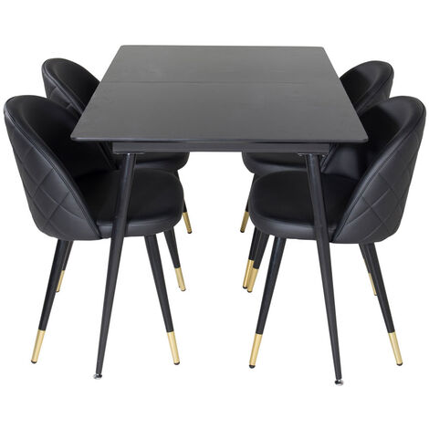 SilarBLExt ensemble table, table extensible longueur cm120 / 160 noir et 4 Velvet chaises Similicuir PU noir. (1/5)