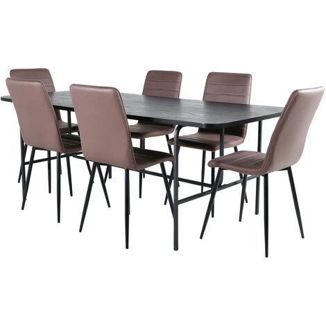 ENSEMBLE table repas + 6 chaises coloris marron foncé