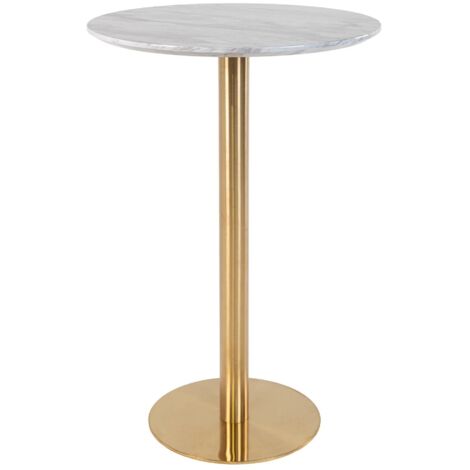 Bolzano Table de bar Ø70 cm aspect marbre, pieds en laiton, blanc. (1/5)