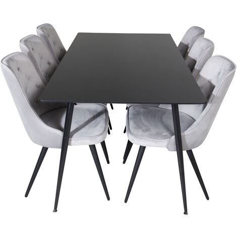 Ensemble repas table 180 cm blanche avec 6 chaises noires