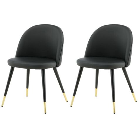Chaises à manger lot de 2 Velvet aspect cuir noir/laiton Venture Home (1/5)