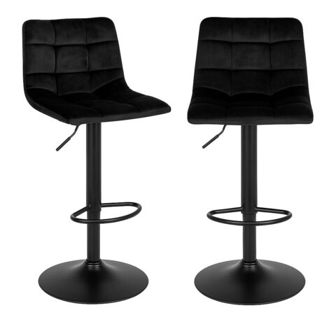 Lot de 2 chaises de bar en microfibre capitonné et pieds en acier noir MODA – Hauteur réglable de 61 à 81cm-Noir (1/5)