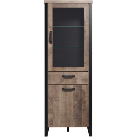 CALICOSY - Vitrine 2 portes dont 1 avec verre trempé et 1 tiroir L70 cm - EMILE (1/5)