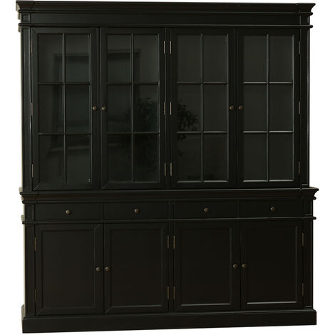 Amaretta Armoire Vitrine 4 portes, noir, vintage patiné, largeur 186 cm, hauteur 200 cm. (1/5)