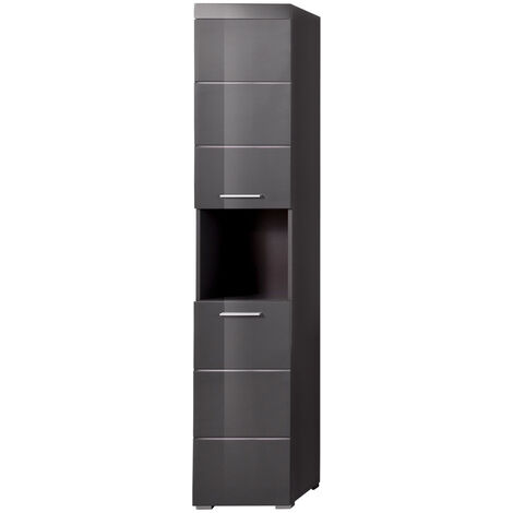 AmandaMando Armoire haute de salle de bain, 2 portes, 1 espace ouvert, gris, gris brillant. (1/3)