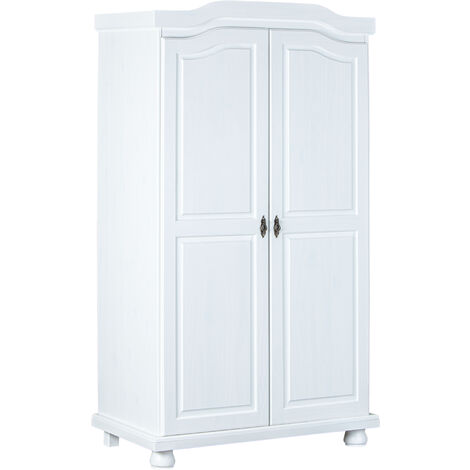 Armoire 2 portes blanche 104 cm – Hauteur 180 cm – 3 étagères et barre de suspension – Rangement fonctionnel pour chambre – Inter Link (1/5)