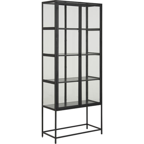 Vitrine 2 portes 77x35x185,6 cm en verre, métal et bois noir - FYNCA (1/5)