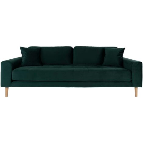 Lido Canapé 3 pers. en velours, 2 coussins décoratifs inclus, vert. (1/4)