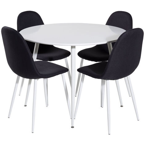 PlazaWHWH100 ensemble table, table blanc et 4 Polar chaises noir, blanc. (1/5)