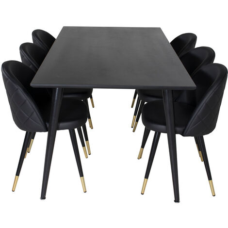 Dipp180x90BLBL ensemble table, table noir et 6 Velvet chaises Similicuir PU noir. (1/5)