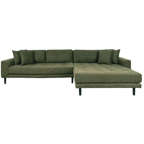 Canapé d'angle à droite 290x92/170x76 cm en tissu vert olive - VANEA (1/5)