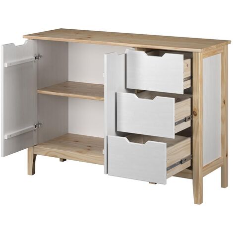 Latera buffet 3 tiroirs, 2 portes blanc.