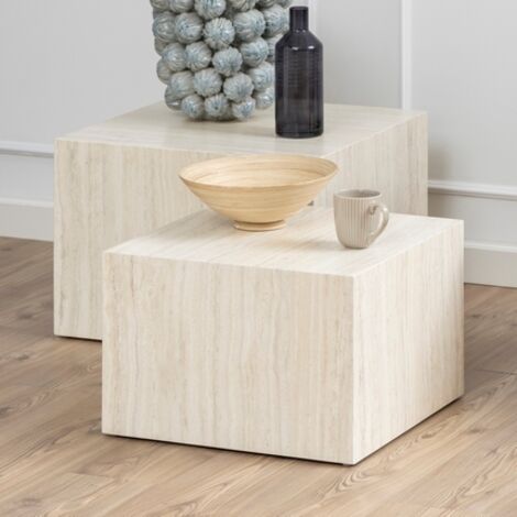 Lot de 2 tables basses carrées 58 et 50 cm décor travertin - DORA (1/6)