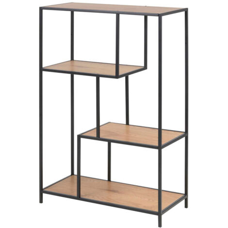Etagère design 77x35x114 cm décor chêne et métal noir - FYNCA (1/4)