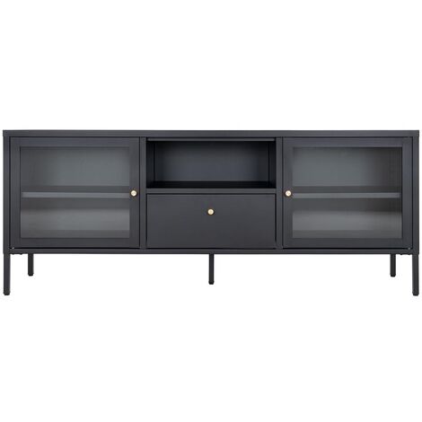 Dalby table TV 2 portes en verre, 1 tiroir, 1 tablette noir. (1/5)