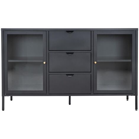 Dalby buffet 2 portes en verre, 3 tiroirs noir. (1/6)