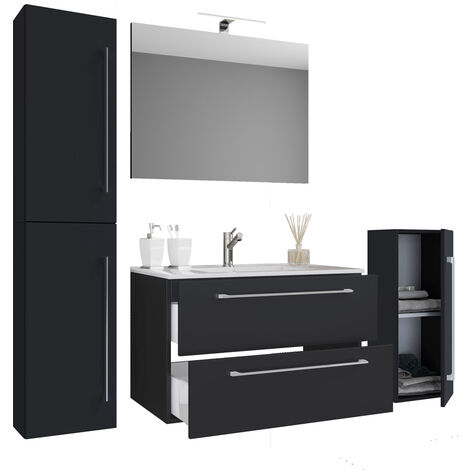 Badinos Ensemble de meubles de salle de bains A 60 cm, miroir, noir. (1/2)