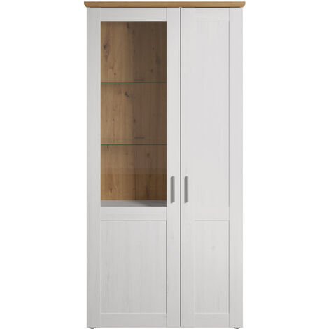 Shade Vitrine 95 x 194 cm 2 portes finitions, pin blanc, chêne.