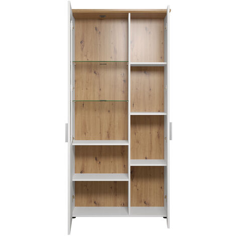Shade Vitrine 95 x 194 cm 2 portes finitions, pin blanc, chêne.