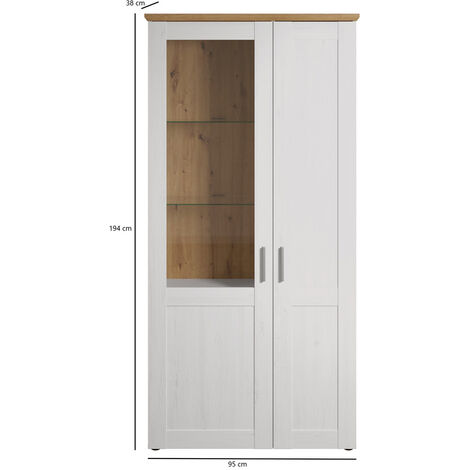 Shade Vitrine 95 x 194 cm 2 portes finitions, pin blanc, chêne.