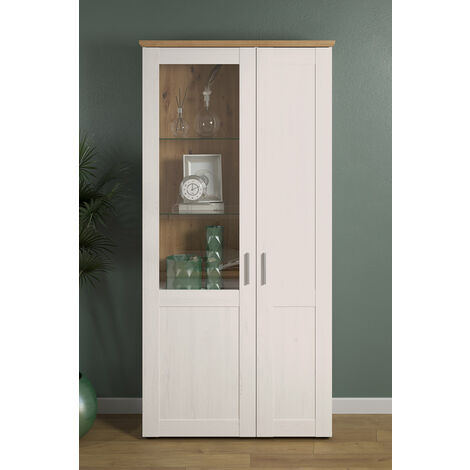Shade Vitrine 95 x 194 cm 2 portes finitions, pin blanc, chêne.