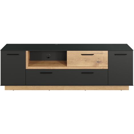 Synnax table TV 2 portes, 2 Claquement de portes, 1 tablette, 1 tiroir gris,chêne décor. (1/5)