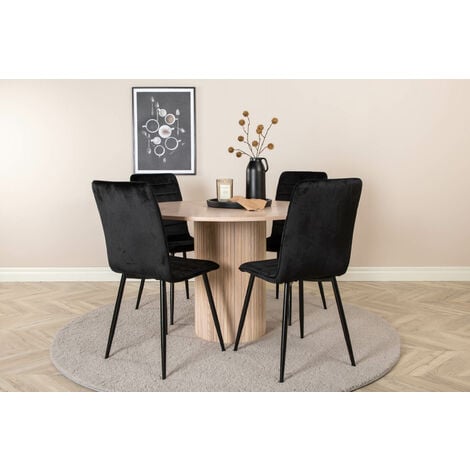 Ensemble table et 5 chaises Liang Métal Noir et Bois chêne clair