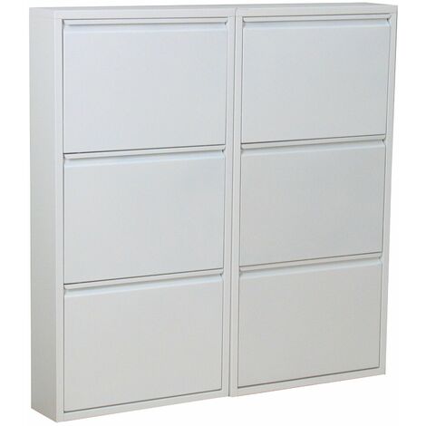 Pisa Armoire à chaussures avec 6 casiers/portes en métal, blanc. Livrée entièrement montée. (1/5)