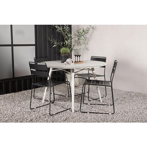 Salon de jardin 4 personnes Table ronde 120x120cm et 4 chaises beiges et  noires