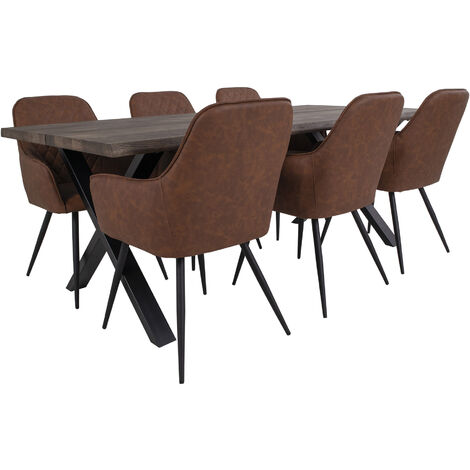 Tony Salle à manger, 1 table à manger et 6 chaises, brun et chêne. (1/5)