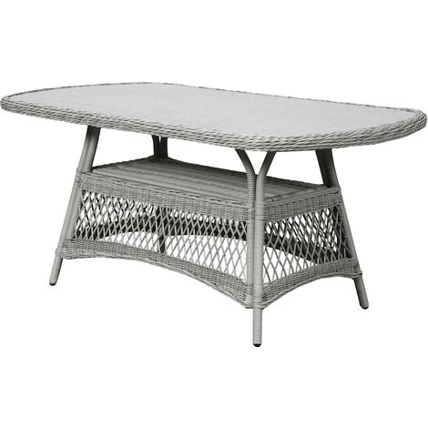 Hvalo Table de jardin 165 x 90 cm, avec plateau en verre, couleur sable. (1/5)