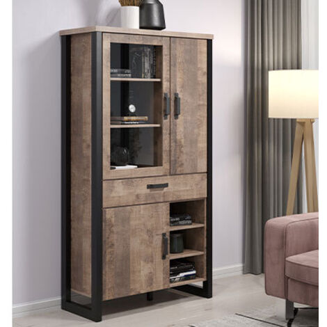 CALICOSY - Grande vitrine 3 portes dont 1 avec verre trempé, 3 niches et 1 tiroir L106 cm - EMILE (1/6)