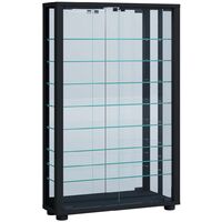 Ebuy24 – Vitrine LumoMini avec miroir 2 portes vitrées noir – Étagères fixes – Design élégant pour rangement et décoration