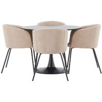 Glade ensemble pour salle à manger table noir et 4 berit chaises beige.