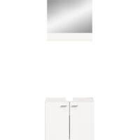 Ensemble de 2 meubles de salle de bains (L/H/P : 57x186x33 cm) en mélaminé blanc, vasque non incluse